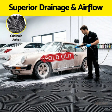 Giantz 20PCS Garage Floor Tiles Interlocking Drainage Non-Slip Tiles Heavy Duty for Workshop Black - Home & Garden >