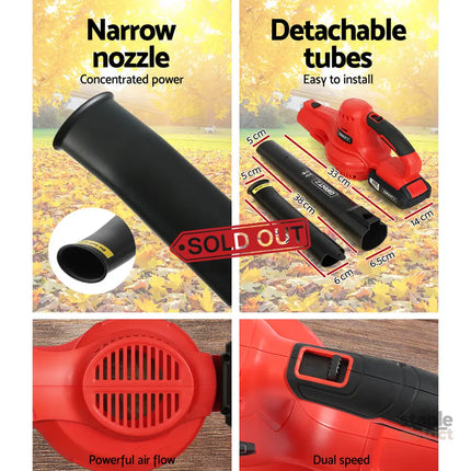Giantz 20V Cordless Leaf Blower Garden Lithium Battery Electric Nozzles 2-Speed - Home & Garden > Garden Tools > Leaf