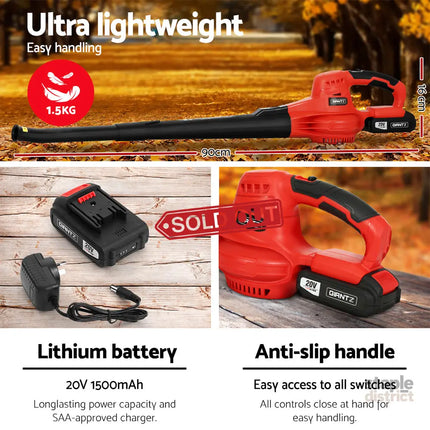 Giantz 20V Cordless Leaf Blower Garden Lithium Battery Electric Nozzles 2-Speed - Home & Garden > Garden Tools > Leaf