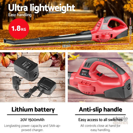 Giantz 20V Cordless Leaf Blower Garden Lithium Electric Battery Nozzles 2-Speed - Home & Garden > Garden Tools > Leaf