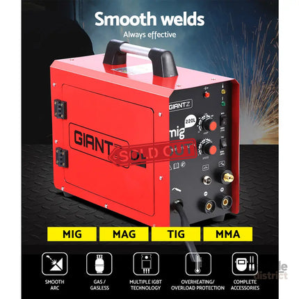 Giantz 220 Amp Inverter Welder MMA MIG DC Gas Gasless Welding Machine Portable - Tools > Power Tools > Welding Guns &