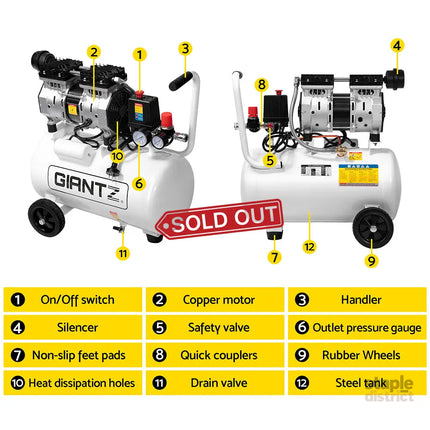 Giantz 24L Air Compressor 40 L/min 115psi Oil-Free Electric Portable Inflator - Tools > Air Compressor > Air Compressors