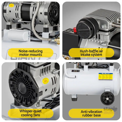 Giantz 24L Air Compressor Quiet 0.75HP Oil-Free Portable Tyre Inflator 40L/Min - Tools > Air Compressor > Air