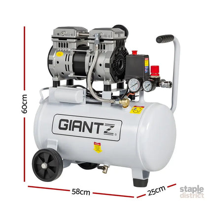 Giantz 24L Air Compressor Quiet 0.75HP Oil-Free Portable Tyre Inflator 40L/Min - Tools > Air Compressor > Air