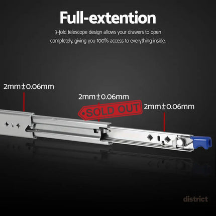 Giantz 2x Drawer Slides Heavy Duty Full Extension Locking 450-900mm Length - Home & Garden > DIY > Kitchen & Bathroom