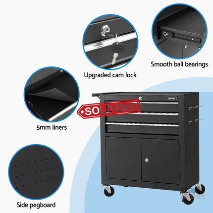 Giantz 3 Drawer Tool Box Chest Cabinet Toolbox Storage Garage Organiser Wheels - Tools > Tools Storage > Tool Cabinets