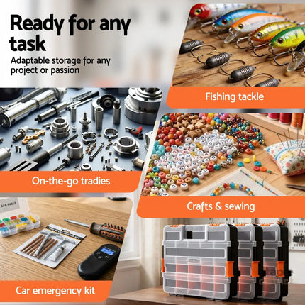 Giantz 3 Pack Tool Box Organizer with Hardware Storage Box for Small Parts - Tools > Tools Storage > Tool Boxes