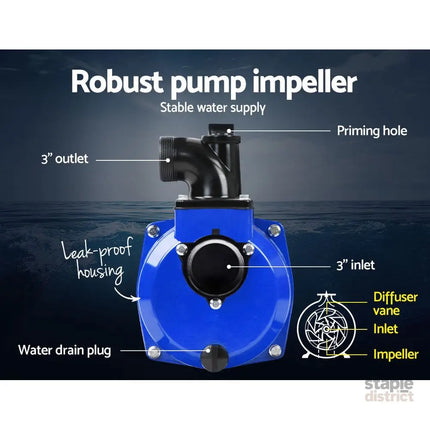 Giantz 3’’ Petrol Water Pump 7HP Max 4-Stroke 210cc High Flow 60,000L/H Max Transfer Engine Fire Fighting Irrigation