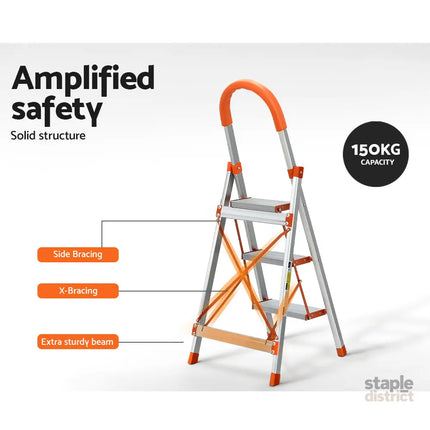 Giantz 3 Step Ladder Multi-Purpose Folding Aluminium Light Weight Non Slip Platform - Tools > Industrial Tools >