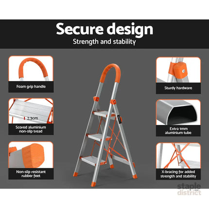 Giantz 3 Step Ladder Multi-Purpose Folding Aluminium Light Weight Non Slip Platform - Tools > Industrial Tools >