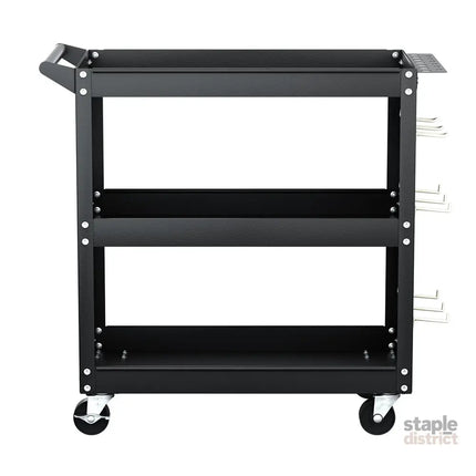 Giantz 3-Tier Tool Cart Storage Trolley Workshop Garage Pegboard Hooks Black - Tools > Tools Storage > Utility Trolleys