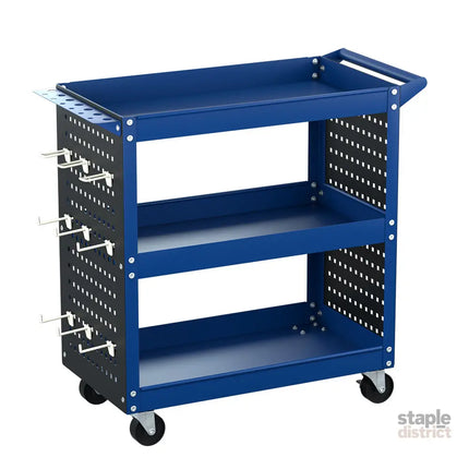 Giantz 3-Tier Tool Cart Storage Trolley Workshop Garage Pegboard Hooks Blue - Tools > Tools Storage > Utility Trolleys