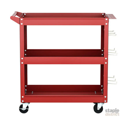 Giantz 3-Tier Tool Cart Storage Trolley Workshop Garage Pegboard Hooks Red - Tools > Tools Storage > Utility Trolleys