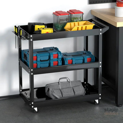 Giantz 3-Tier Tool Cart Trolley Workshop Garage Storage Organizer Black - Sports & Fitness > Bikes & Accessories >