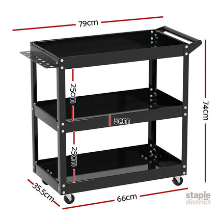 Giantz 3-Tier Tool Cart Trolley Workshop Garage Storage Organizer Black - Sports & Fitness > Bikes & Accessories >