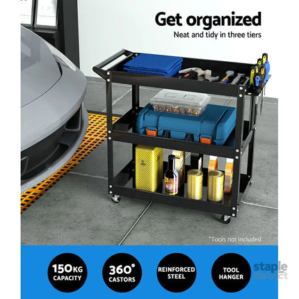 Giantz 3-Tier Tool Cart Trolley Workshop Garage Storage Organizer Black - Sports & Fitness > Bikes & Accessories >