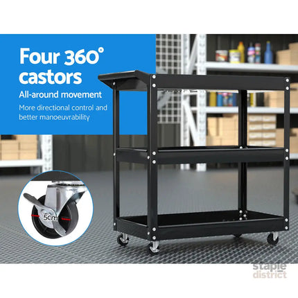 Giantz 3-Tier Tool Cart Trolley Workshop Garage Storage Organizer Black - Sports & Fitness > Bikes & Accessories >