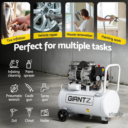Giantz 30L Air Compressor Quiet 0.75HP Oil-Free Portable Tyre Inflator 40L/Min - Tools > Air Compressor > Air