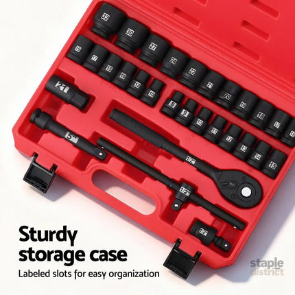 Giantz 30Pc 1/2’’ Drive Socket Set Cr-V Steel 8-32mm Workshop Repair - Tools > Other Tools > Tool Sockets