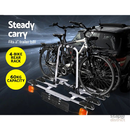 Giantz 4 Bicycle Bike Carrier Rack Car Towbar Hitch Ball Mount Tail light Silver - Sports & Fitness > Bikes &