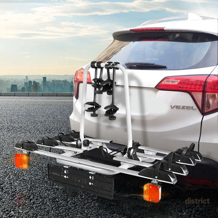 Giantz 4 Bicycle Bike Carrier Rack Car Towbar Hitch Ball Mount Tail light Silver - Sports & Fitness > Bikes &