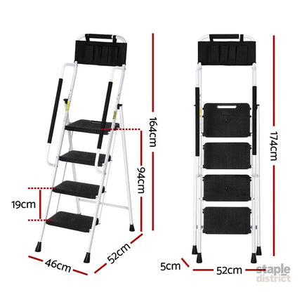 Giantz 4 Step Ladder Multi-Purpose Folding Steel Platform Tool Bag Handrails - Home & Garden > Storage > Clothing &