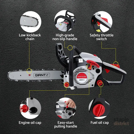 Giantz 42CC Petrol Chainsaw 16’’ Bar Chain Saw Lightweight for Pruning Cutting - Tools > Power Tools > Chainsaws