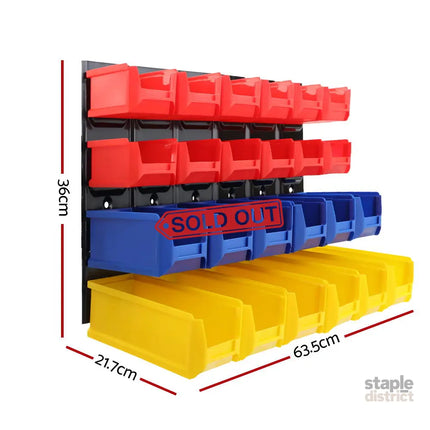 Giantz 48 Storage Bin Rack Wall Mounted Peg Board - Tools > Tools Storage > Wall Storage Racks