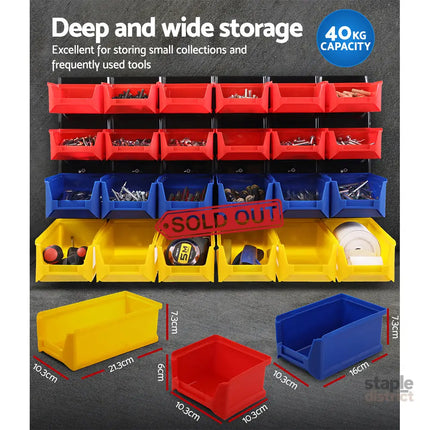 Giantz 48 Storage Bin Rack Wall Mounted Peg Board - Tools > Tools Storage > Wall Storage Racks