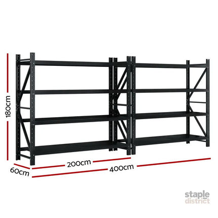 Giantz 4Mx1.8M Garage Shelving Warehouse Rack Black - Tools > Tools Storage > Wall Storage Racks