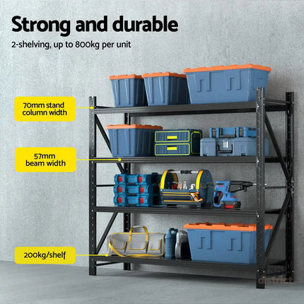 Giantz 4Mx1.8M Garage Shelving Warehouse Rack Black - Tools > Tools Storage > Wall Storage Racks