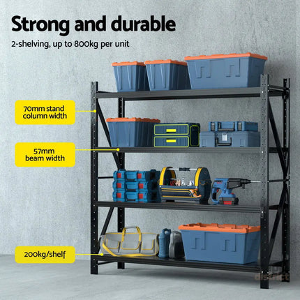 Giantz 4Mx2M Garage Shelving Warehouse Rack Black - Tools > Tools Storage > Wall Storage Racks