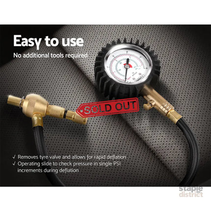 Giantz 4X4 4WD Gauge Valve Rapid Tyre/Tire Deflator - Auto Accessories > Auto Accessories Others > Automotive Gauges