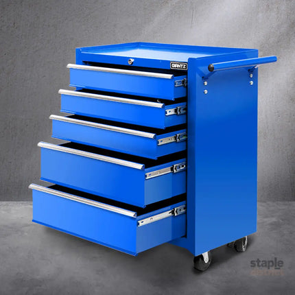 Giantz 5 Drawer Tool Box Cabinet Chest Trolley Box Garage Storage Toolbox Blue - Tools > Tools Storage > Tool Cabinets