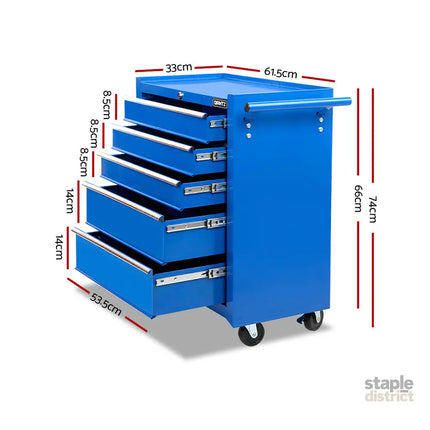 Giantz 5 Drawer Tool Box Cabinet Chest Trolley Box Garage Storage Toolbox Blue - Tools > Tools Storage > Tool Cabinets