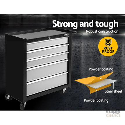 Giantz 5 Drawer Tool Box Cabinet Chest Trolley Box Garage Storage Toolbox Grey - Tools > Tools Storage > Tool Cabinets