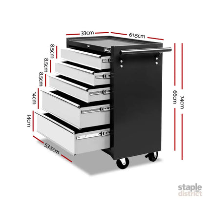 Giantz 5 Drawer Tool Box Cabinet Chest Trolley Box Garage Storage Toolbox Grey - Tools > Tools Storage > Tool Cabinets