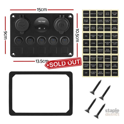 Giantz 5 Gang 12V Switch Panel For Car Boat Marine USB ON-OFF LED Rocker Toggle - Baby & Kids > Ride On Cars Go-karts &
