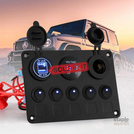 Giantz 5 Gang 12V Switch Panel For Car Boat Marine USB ON-OFF LED Rocker Toggle - Baby & Kids > Ride On Cars Go-karts &