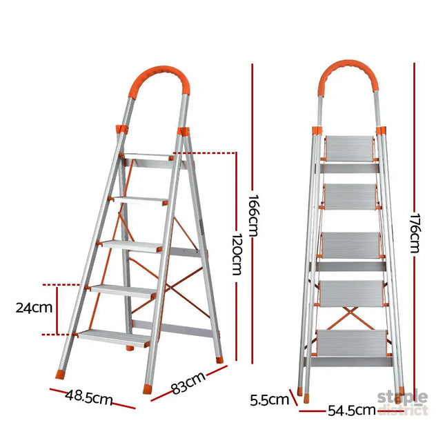 Giantz 5 Step Ladder Multi-Purpose Folding Aluminium Light Weight Non Slip Platform - Tools > Industrial Tools >