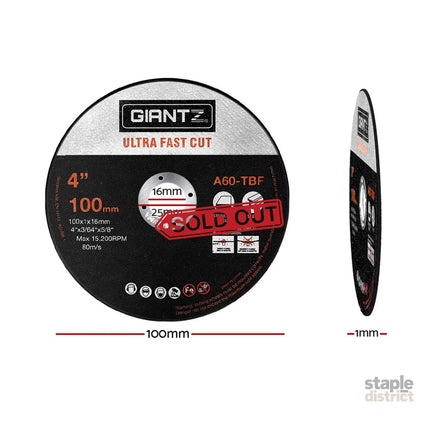 Giantz 50-Piece Cutting Discs 4’’ 100mm,Giantz 50pcs 4’’ Cutting Discs 100mm Angle Grinder Thin Cut Off Wheel for Metal