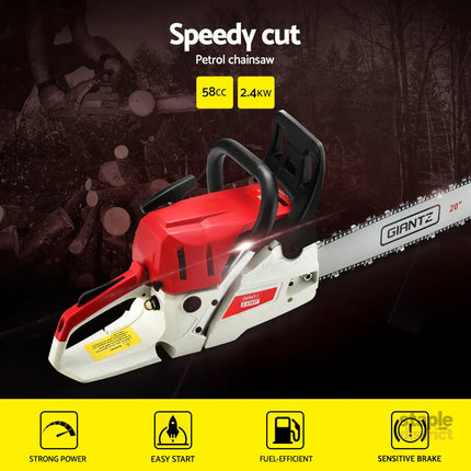 Giantz 58cc Petrol Chainsaw 20 Inch Bar Chain Saw Tree Pruner 2 Stroke E-Start - Tools > Power Tools > Chainsaws