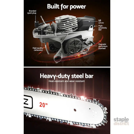 Giantz 58cc Petrol Chainsaw 20 Inch Bar Chain Saw Tree Pruner 2 Stroke E-Start - Tools > Power Tools > Chainsaws