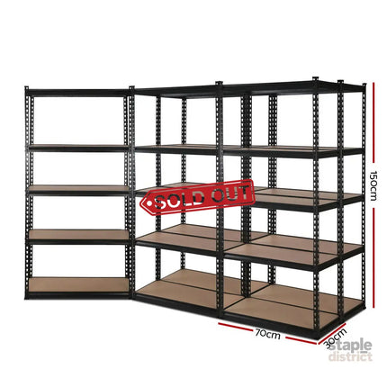 Giantz 5x1.5M Garage Shelving Warehouse Rack Pallet Racking Storage Shelve Black - Tools > Tools Storage > Wall Storage