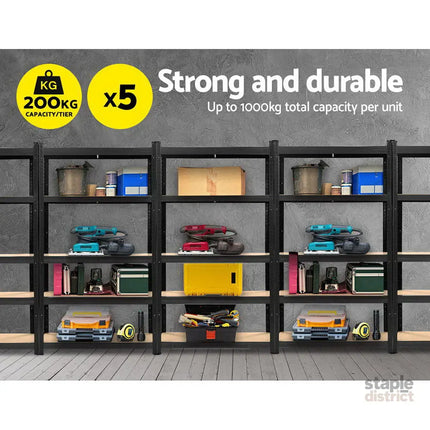 Giantz 5x1.8M Garage Shelving Warehouse Rack Pallet Racking Storage Shelf Black - Tools > Tools Storage > Wall Storage