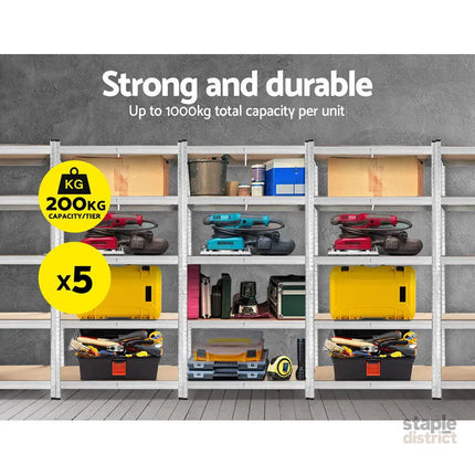 Giantz 5x1.8M Garage Shelving Warehouse Rack Pallet Racking Storage Shelf Silver - Tools > Tools Storage > Wall Storage