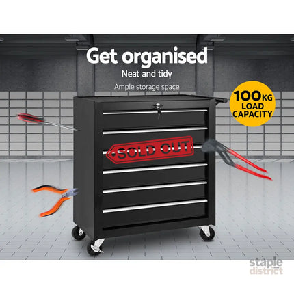 Giantz 6 Drawer Tool Box Cabinet Chest Trolley Cart Garage Toolbox Storage - Tools > Tools Storage > Tool Cabinets