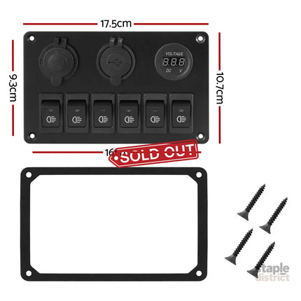 Giantz 6 Gang 12V Switch Panel For Car Boat Marine USB ON-OFF LED Rocker Toggle - Baby & Kids > Ride On Cars Go-karts &