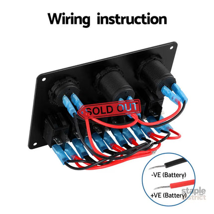 Giantz 6 Gang 12V Switch Panel For Car Boat Marine USB ON-OFF LED Rocker Toggle - Baby & Kids > Ride On Cars Go-karts &