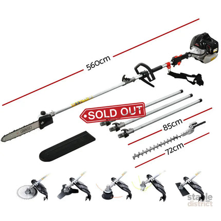 Giantz 62CC Pole Chainsaw Hedge Trimmer Brush Cutter Whipper 7-in-1 5.6m Black - Tools > Power Tools > Chainsaws